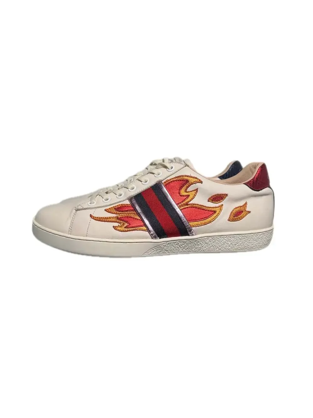 Gucci Ace Flame Embroidered Leather Low-Top Sneakers
